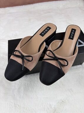 AQUA Ballet Snip Toe Flats NEW Black/Nude 6